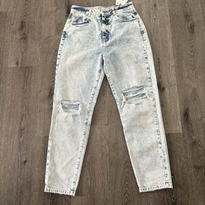 Zara Jeans 6‎ High Rise Mom Leg Ankle Rigid Marble Wash Destroyed